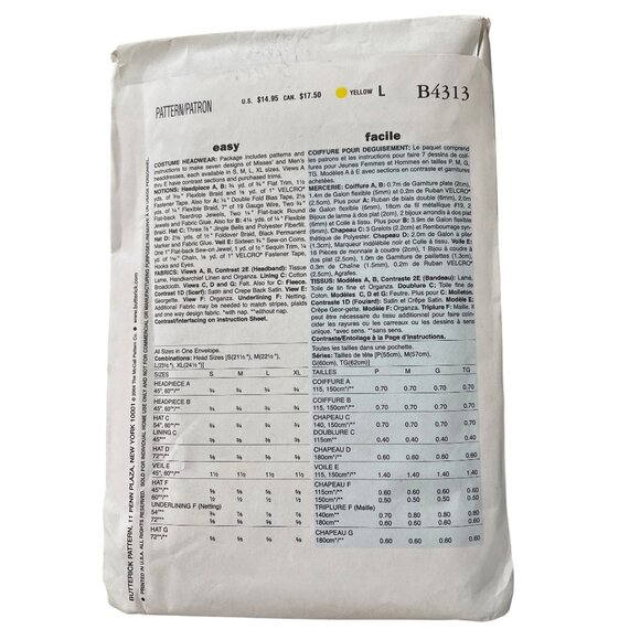 Butterick B4313 Costume Hats Pirate Witch Jester Pharoh Pattern Large UNCUT - Picture 2 of 6